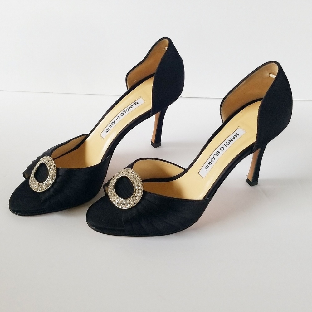 Manolo Blahnik D'orsay Peep Toe Pumps, black
